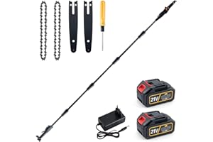 CHANGEMOORE Akku-Hochentaster 21 V, Hochentaster Elektrisch 15 cm Schwertlänge, 10 m/s Kettengeschwindigkeit, 4,25 kg, 2 Ketten, 2,65m Stange, Inklusive 2 Batterien und Ladegerät