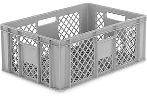 DIE BOX FABRIK Eurobox 60x40 cm in verschiedenen Höhen & Farben | Bäckerkiste, Gemüsekiste & Obstkiste stapelbar | Offene Brötchenkiste | Transportbehälter, Lagerbox (Grau, 60x40x24 cm)