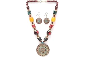 Shining Diva Fashion Latest Stylish Traditional Tibetan Pendant Necklace Jewellery Set for Women