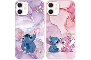 LYUBFDC [2 Confezioni Marmo Cover per iPhone 12 Mini 5,4", Stitch Cartoon Anime con Pattern Custodia per iPhone 12 mini Cover Morbido TPU Silicone Antiurto Kawaii Cartone Animato Protettivo Case