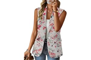 shownicer Blazer Gilet Donna Casual Senza Maniche Scollo a V Sottile Gilet con Un Bottone Moda Ufficio Business Blazer Tailleur Giacche Gilet Panciotto con Tasche