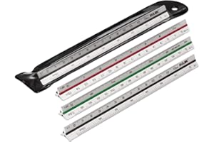 Rulex Mini regla triangular de metal plateado de 150 mm con rayas de colores y escalas: lado 1 – 1:1 y 1:5, lado 2 – 1:20 y 1:10, lado 3 – 1:50 y 1:100