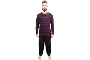 KRUXADER Mens Winter Striped Pyjama Set Loungewear PJs Warm Fleece PJ's