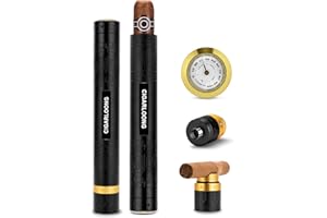 CLZOONG Zigarrenetui 3-in-1 Edelstahl Zigarrenrohr mit Hygrometer, Zigarrenpunsch und Zigarrenhalter, langlebiger Zigarrenkoffer für Outdoor-Reise-tragbare Lagerung (schwarz)