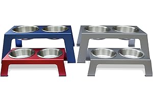 PetFusion erhöhten Futterspender für Haustiere in Premium aus eloxiertem Aluminium (kurz 10,2 cm grau). Enthält 3. Schüssel, flach 2,8 cm