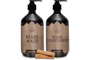 Striking Viking Beard Wash and Conditioner - 10 Fl Oz/Bottle, Sandalwood - Paraben and Sulfate Free Shampoo with Jojoba Oil - Deep Clean Beard Shampoo and Conditioner for All Facial Hair Types