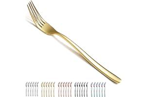 Forchetta da tavola da 6 pezzi, set di posate in acciaio inossidabile Kyraton da 7,9 pollici, set di posate, lavabile in lavastoviglie. (Oro)