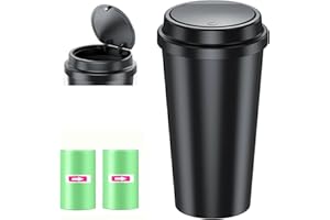 Einesin Auto Mülleimer Klein, Auto Mülleimer mit Deckel, Wasserdicht & Geruchshemmend, Schwarz-black, Zylindrisch, Manueller Lift, Innenbereich (Schwarz)