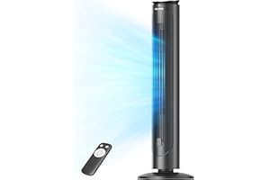 Pelonis Ventilador de Torre 106 CM, Ventilador de pie con Mando a Distancia, Ventilador Silencioso con 4 Modos y 5 velocidades, Temporizador 9H, Negro