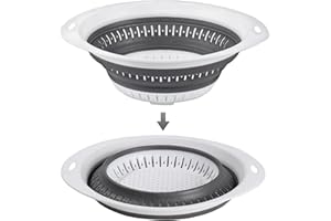 4UBonLife Scolapasta Pieghevole in Silicone, Filtro Cucina Pieghevole Colino per Pasta in Plastica， Colander da Cucina Salvaspazio, per Drenare Verdure Frutta (Bianco/Grigio, Formato L)