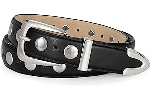 JASGOOD Women Leather Belt Fashion Studded Belt Ladies Punk Belt Gold Buckle Vintage Leather Belt for Jeans Dress