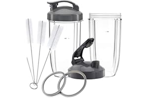 FUNTUAN Tasses de rechange pour NutriBullet, 2 tasses hautes de 946 ml, 2 couvercles rabattables, 2 joints et brosses de nettoyage pour pièces de rechange de 600 W et 900 W pour NutriBullet
