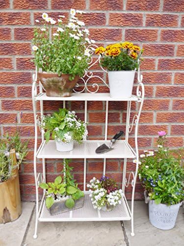 Antique White Three Tier Metal Bakers Rack Stand Plant Display/Book Shelf