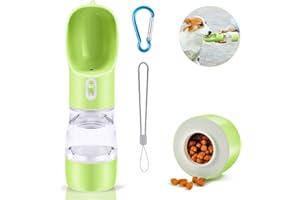 TUNAON Portátil Botella de Agua para Perros Gatos，Multifuncional Botella para Perros，Botella de Agua para Cachorro de Prueba Fugas con Alimentador para Viajar al Aire Libre (Verde, 258ML)