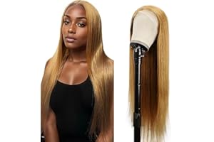 Hxxcoup Straight Human Hair Wig 5x5 Lace Front Parrucca Donna Capelli Veri Umani Wear and Go Glueless Wig #27 Blonde Pre Plucked Hairline with Baby Hair for Woman No Smell 22 Pollici
