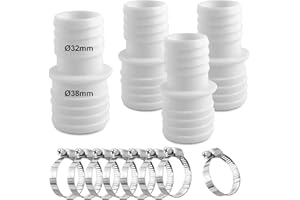 kudmwcc 4 Stück Schlauchverbinder 32mm auf 38mm,Pool Adapter 32 auf 38,Poolschlauch schlauchverbinder 32mm auf 38mm,Schlauchverbinder 32mm auf 38mm Set mit 8 Edelstahl Schlauchschellen
