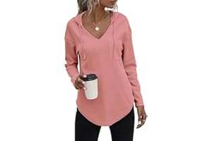 Cuptacc Sweat a Capuche Femme Col V Sweat Hoodie Manche Longue Automne Hiver Top Blouse Chic et élégant