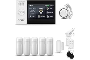 HUXGO® HXA007 Sistema de Alarma para casa WiFi + gsm con Sirena | Alarma hogar Kit con 5X sensores PIR de Movimiento, 1x Sensor de Puerta/Ventana | Control Desde el teléfono