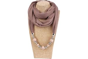 Dabixx, sciarpa ad anello con fazzoletto, da donna, per il collo, collana con perline, scialle con gioielli in tinta unita, Poliestere, 13#, 160cm(62.99in)
