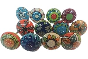 12 Keramikknöpfe 001, gemischt, Vintage-Look, Blumendesign, Griffe für Türen, Schränke, Schubladen, von Knobsworld
