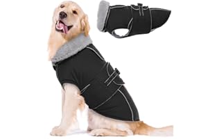 Lelepet Warm Coats and Jackets for Dogs, Waterproof Winter Dog Coat for Cold Weather, Reflective Dog Puffer Jacket, Fleece Lining Pet Coat with Harness Hole for Large Dogs, Black 2XL