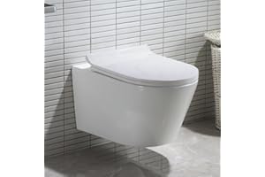 TEAL HOME WC Sospeso Senza Brida - Wc a Parete con Tavoletta WC Rimovibile - Sedile WC ad Abbassamento Automatico - P-Trap 180 mm Deep Flush Toilet - Ceramica Toilette