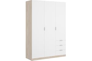 DEKIT GRUPO RIMOBEL Armario ropero de 3 Puertas y 3 cajones, Gran Capacidad, Natural/Blanco, 121x184x52 cm