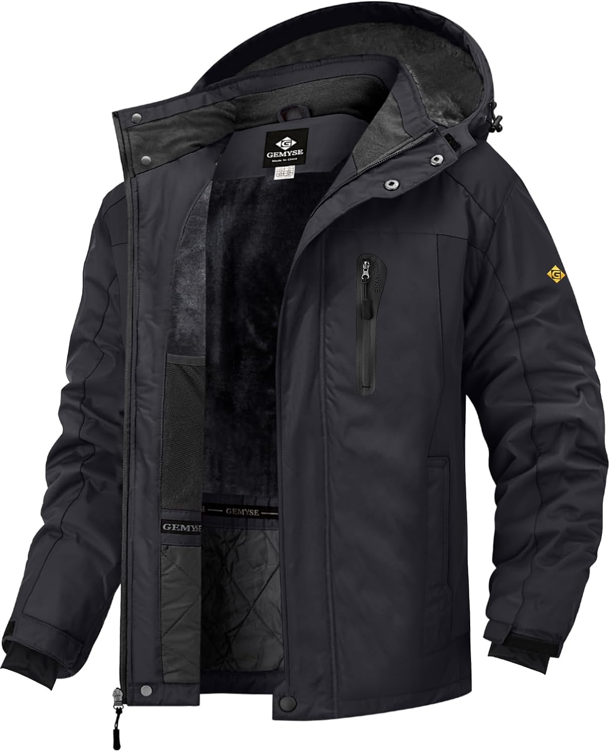 GEMYSE Chaqueta esquí hombre Chaqueta invierno cortaviento con capucha Chaqueta snowboard impermeable Chaqueta outdoor forrada Chaqueta funcional