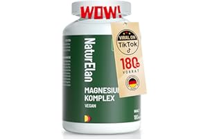 ‎NATURELAN Magnesium Komplex Hochdosiert 400mg - 180 Premium Kapseln (6 Monate), 5 in 1, 807 mg je Kapsel, davon 400mg elementares Magnesium, Vegan, Magnesiumglycinat, Citrat, Malat, Taurate, Oxid