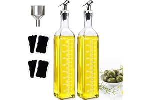 ztarraum Ölflasche Essig-und Ölspender aus Glas mit Ausgießer Olivenöl Dispenser mit Anti-Schmutz Verschluss und 4 Etiketten,500ml Auslaufsicher und Tropffrei für BBQ, Grillen, Kochen(2 PCS)