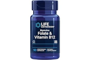 Life Extension, Bioactive Folate & Vitamin B12, Alta Dosis, 90 Cápsulas veganas, Probadas en Laboratorio, Vegetarianas, Sin Gluten, Sin Soja, No GMO