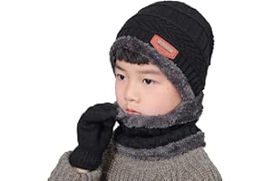 Gisdanchz Niño Niña Invierno Gorro Bufanda Gantes 3pcs Set - Acrílico Elástico & Vellón Difuso Grueso