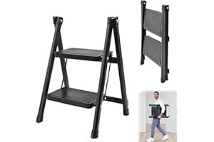 JNUYISW Escalera Plegable de 2 Peldaños, Portátil Escalera de Tijera con Pedal Ancho Antideslizante Carga de 150 kg Acero Duradero Ligero Escabel Doméstico para el Hogar, Cocina, Garaje, Oficina