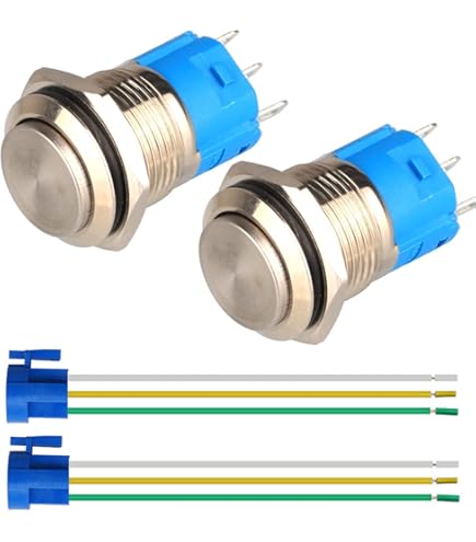APIELE Drukschakelaar, 16 mm, vergrendeling, 12 V DC 5 A, roestvrij staal, met led-powersymbool, waterdicht, vergrendeling, drukknopschakelaar met voorbedrade stekker, auto, camper, vrachtwagen, boot