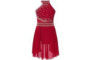 inlzdz Girls Kids Lyrical Dance Dress for Latin Jazz Ballet Dance Gymnastics Leotard Dress Performance Costume