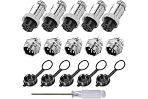 Aiqeer 5 Stück 6-Polig GX16 Aviation Stecker, 16 mm Gewinde Metall Luftfahrt Kabelverbinder, 5A Männlich Weiblich Luftfahrt Stecker Steckdose Kit, mit Gummikappe