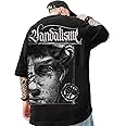 LEWEL Men's Stylish Graphic Printed Oversized Fit 3/4th Sleeve T-Shirt (Black)