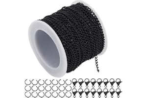 SOFPLATE 33 Fuß 10 m 3mm Schmuckkette Schwarze Gliederkette Schmuckherstellung Ovale Gliederkette Mit Spule & 20 Karabinerverschlüssen & 50 Biegeringen Armband Halsketten Bastelset Für DIY Bastel