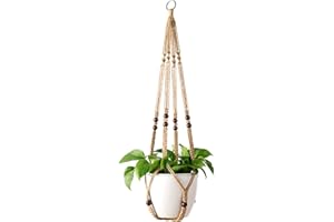Mkouo Plant Hanger Indoor Hanging Planter Basket Flower Pot Holder Jute Rope with Beads 89cm