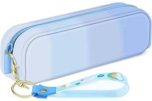 FINPAC Astuccio in Silicone con Cinturino da Polso, Grande Capacità Cancelleria Organizzatore con Cerniera, Portamatite per Scuola Studenti Universitari, Borsa dei Trucch per Donna, (Blu)