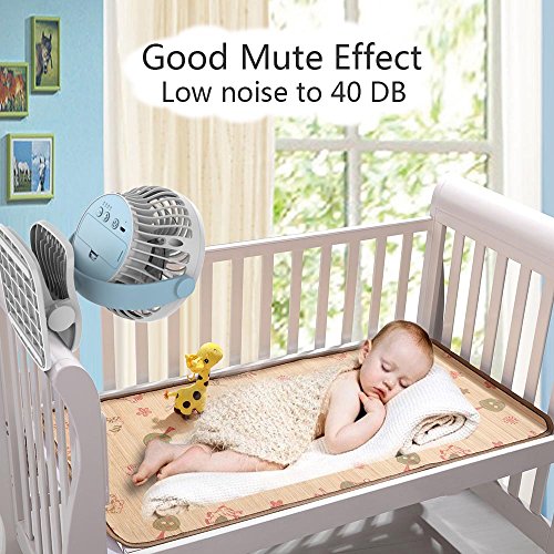 AngLink mini USB Clip Ventilator mit Batteriebetrieben mini Tischventilator Fan | 4 Geschwindigkeitsmodi, Beliebige Rotation | PC, MAC, Notebook optimal für den Schreibtisch, Kinderwagen, Rollstuhl, Schlafzimmer, Camping (Blau/Weiß) - 4