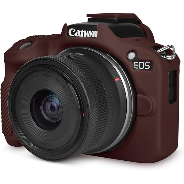 Funda Media Para Cámara Canon EOS R50 V - Piel Sintética, Correa Ajustable, Compatible Con Trípode, Color Khaki, Protección Contra Golpes Y Polvo