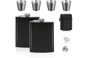 Xmart 2 Pièces Flasque a Alcool 224ml Flasque Whisky Flasque Alcool Acier Inoxydable Livré avec 4 Petites Tasses 2 Entonnoirs et 1 Sac Zippé Portable pour Alcool pour Voyage Camping
