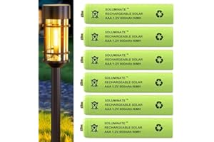 Soluminate 6 x Rechargeable AAA Solar Light Batteries (600mAh) for Outdoor Garden Solar Lights, Pathway Light, Lawn Lights, Patio and Decking Lights and Solar String Lights. 1.2V NiMH Technology.
