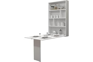 ‎MIRJAN24 Mirjan24 Wandtisch Albi, Wandklapptisch mit 2 Regalen, V-Tisch, Esstisch, Tisch ideal für Esszimmer, Küche, Klapptisch, Bartisch (Weiß)