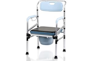 ‎GIMISGU Gimisgu Toiletten Duschstuhl Fahrbar Toilettenstuhl für Senioren Höhenverstellbar WC-Stuhl mit Armlehne Rückenlehne und Toiletteneimer Multifunktionsstuhl Antirutschenden für Schlafzimmer und Bad