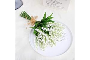 JJ.ACCESSORY Lot de 6 fleurs artificielles de muguet, bouquet de fleurs de lys en soie vive, bouquet de fleurs en plastique pour décoration de mariage, maison, fête