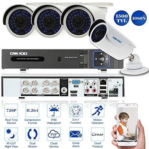 OWSOO 8CH Kanal voll AHD 1080N/720p 1500TVL CCTV Überwachung DVR Security System HDMI P2P Cloud Onvif Netzwerk Digital Video Recorder + 4 * 720P Outdoor/Indoor Infrarot-Bullet-Kamera + 4 * 60ft Kabel