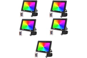 JBdusn 5pcs Projecteur LED Couleur, 100W Eleganted Projecteur RGB Exterieur avec Télécommande, IP66 Etanche Intelligente RGB Spot LED de Couleur pour Jardin, terrasse, l'éclairage Interieur