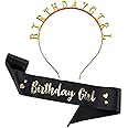 Propsicle Black Birthday Girl Sash & Golden Birthday Girl Crown Tiara Birthday Party Decoration Girl Birthday Gift Head Band & Sash Combo - Pack of 2